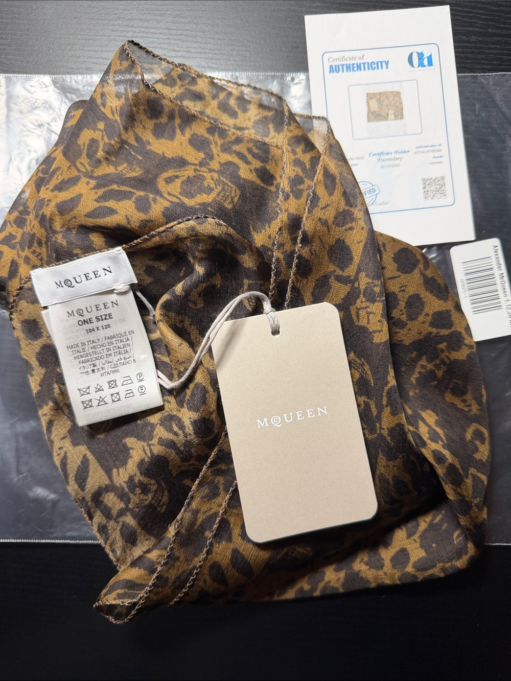 Alexander McQueen Brown and Black Leopard Print Scarf